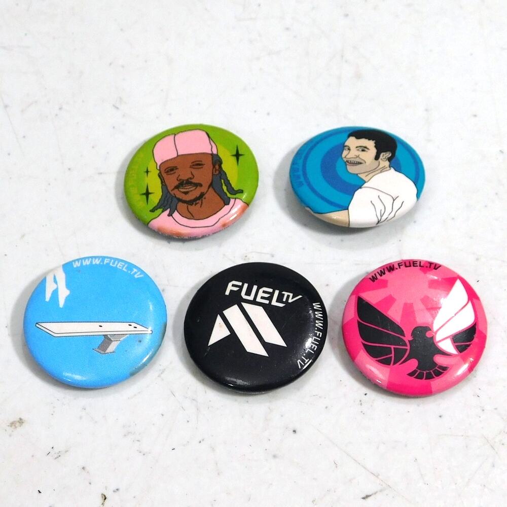 Fuel TV Pinback Buttons 3/4 Inch Logo MySpace Tom Diving Board Y2K Set of 5